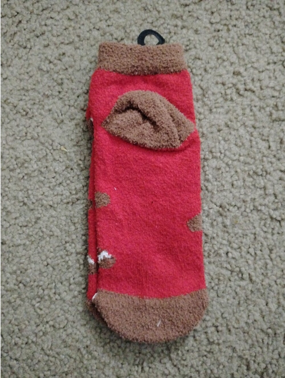 Christmas House Holiday Cozy Socks - Gingerbread Man Red Fuzzy Socks - Picture 2 of 2